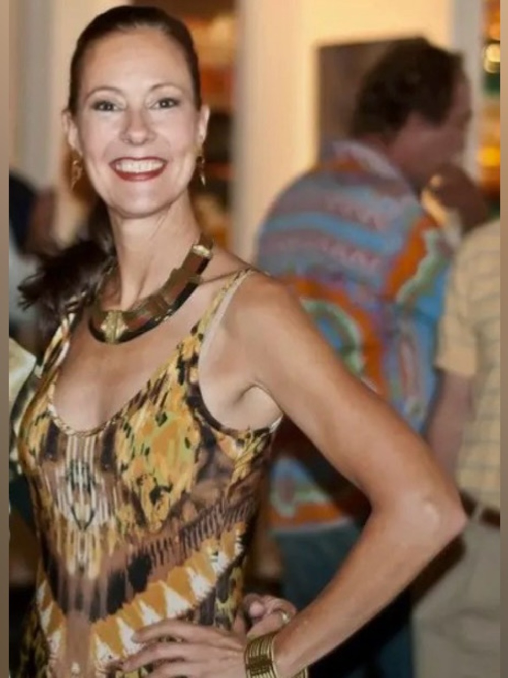 VTG Earth Tone Ikat Tribal Print Poly Knit MAXI Dress w/Spaghetti Belt Size S